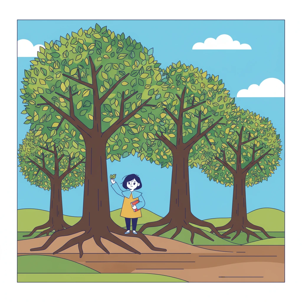 Rồi cô bé tưởng tượng tiếng Việt là những cây cổ thụ sừng sững, rễ cắm sâu vào lòng đất mẹ. Mỗi từ ngữ là một chiếc lá, một cành cây, vững chãi và kiên cường qua bao thế hệ. Chúng đứng đó, che chở và bảo vệ.