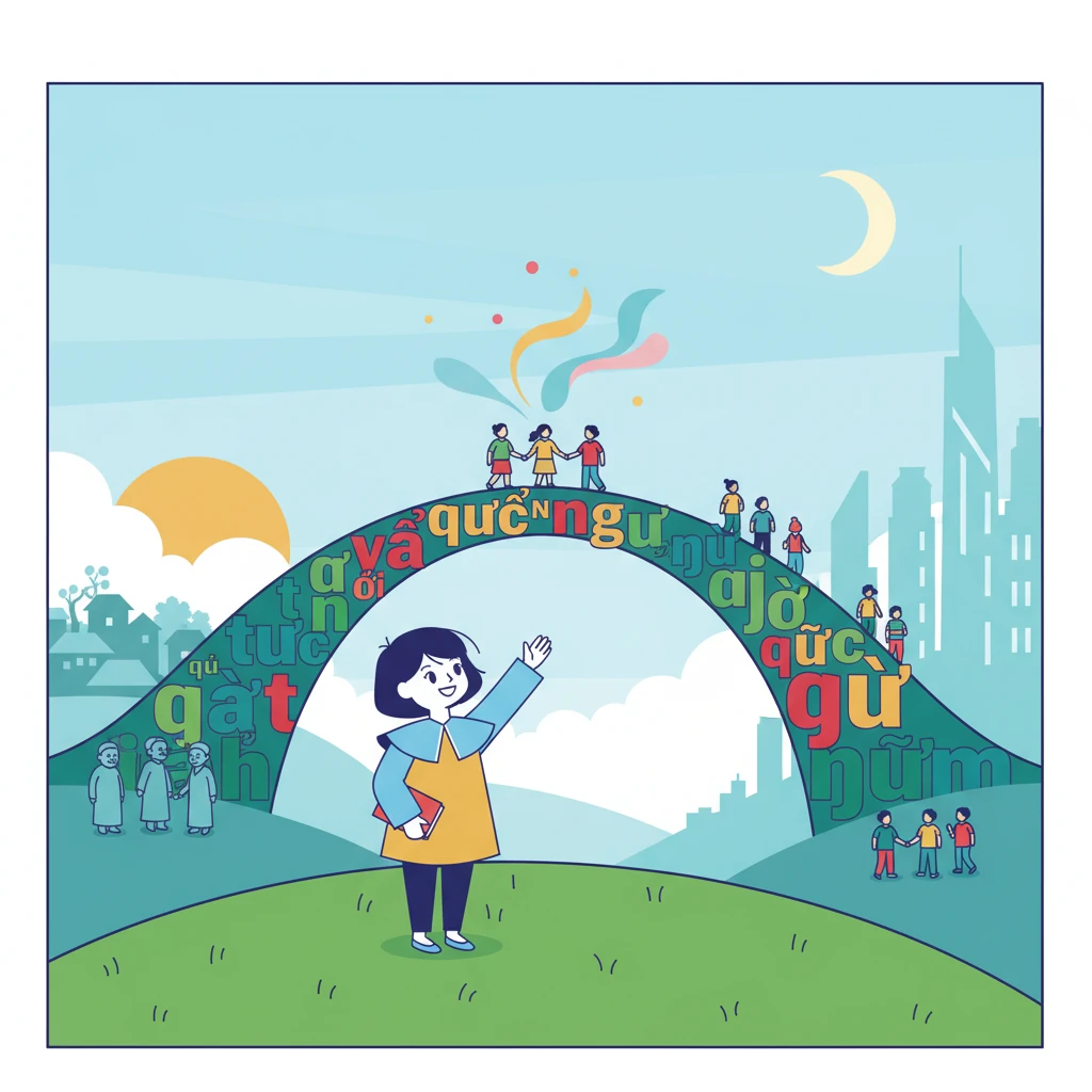 Cô bé nhìn thấy tiếng Việt như một cây cầu vững chắc, nối liền quá khứ với hiện tại và tương lai. Cây cầu ấy đưa cô bé đến với ông bà tổ tiên, và cũng là con đường cho thế hệ mai sau. Nó kết nối mọi người lại với nhau.