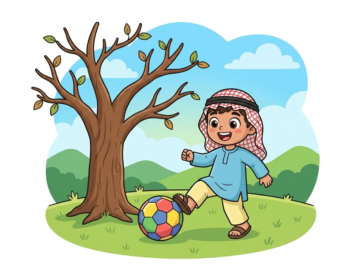 قال سالم: "هذه الشجرة غير مكتملة بدون تفاح!" ثم تذكر أنه يستطيع اللعب بالكرة.