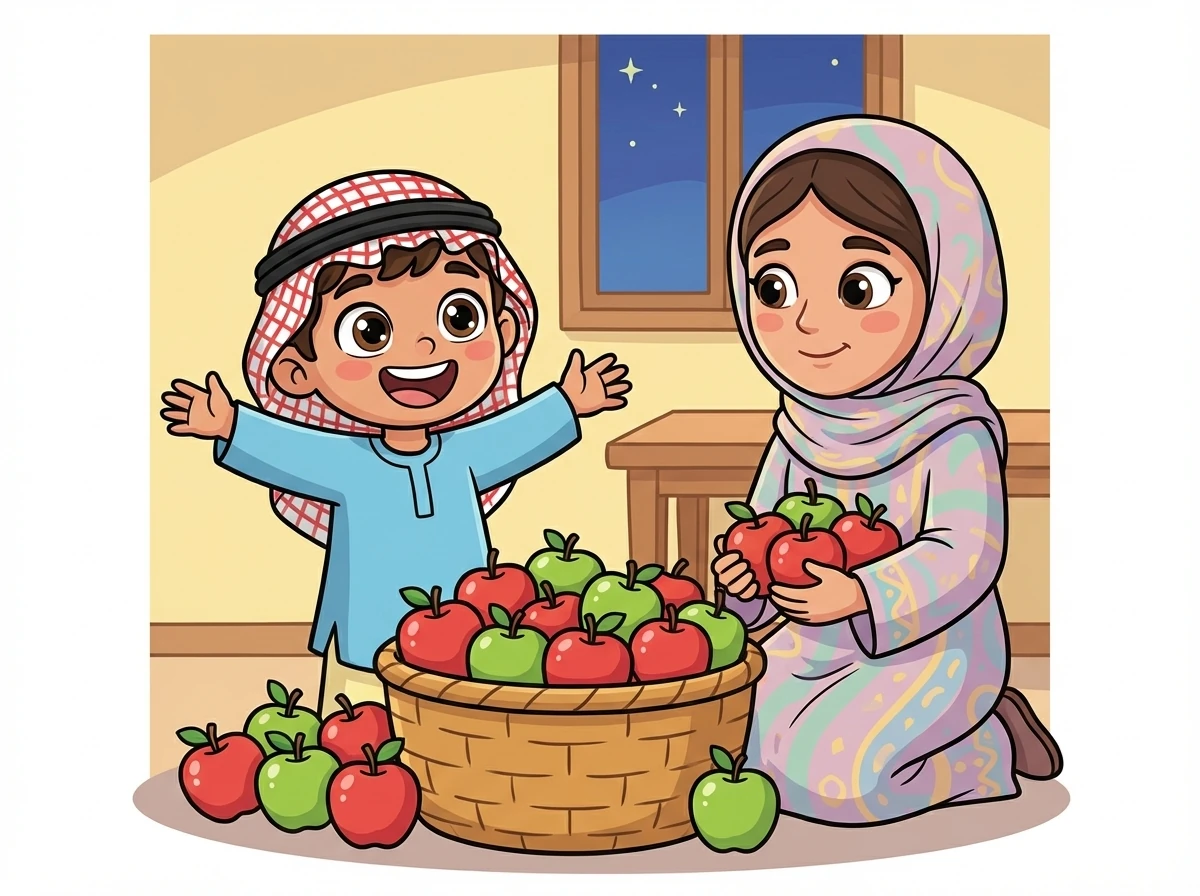 في المساء، عادت أمه ومعها الكثير من التفاح. فرح سالم وقال: "أنا لست حزينًا الآن!"