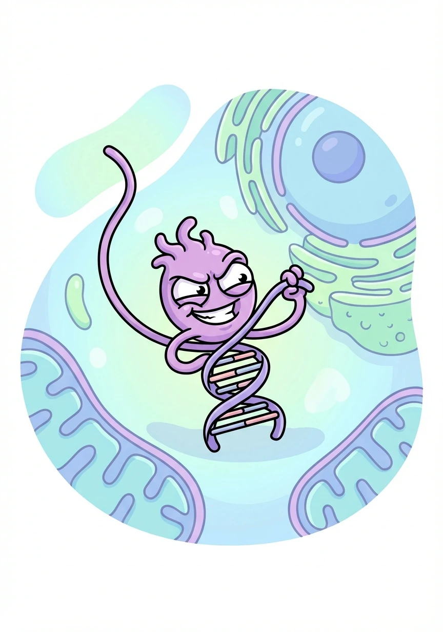 Inside the cell, RNA-Ron transformed himself into DNA-Dave, a clever disguise to blend in with the cell's own genetic material.