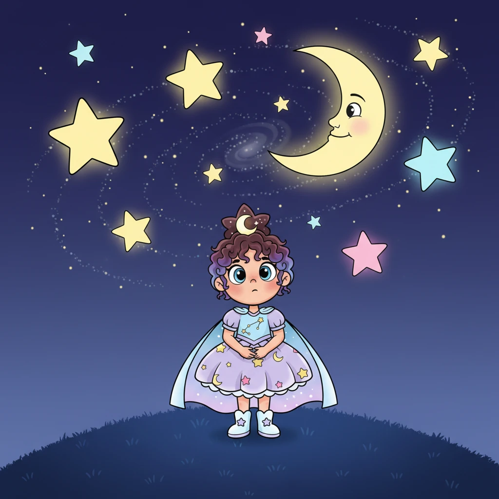 Once upon a time, there was a little girl named Luna. Her name was soft, just like the night, and she had big, bright eyes that loved to gaze at the sky before bedtime. She often wondered about the secrets the night held.