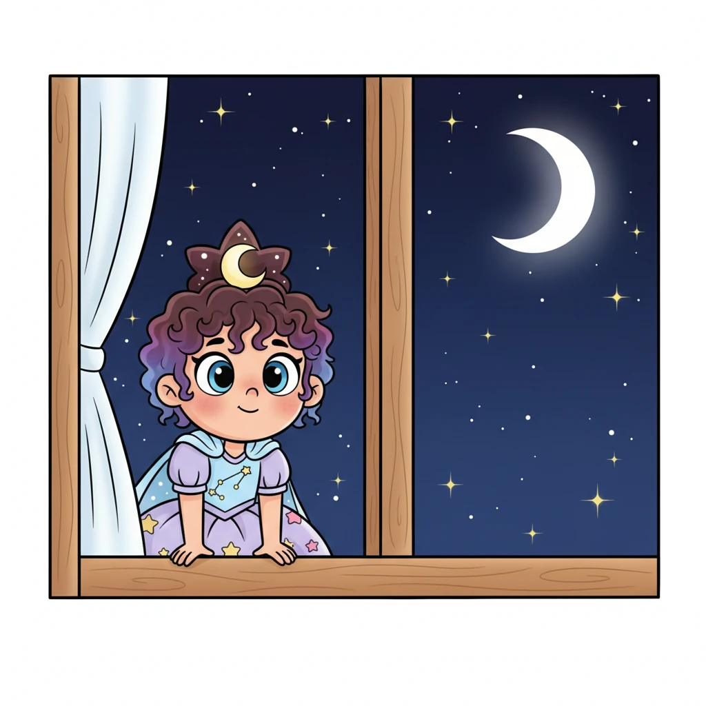 Every evening, as the world grew quiet, Luna would peek out her window. The sky was dark, yet filled with countless tiny, twinkling lights. "Those are stars," Luna would whisper, "my sparkling friends."