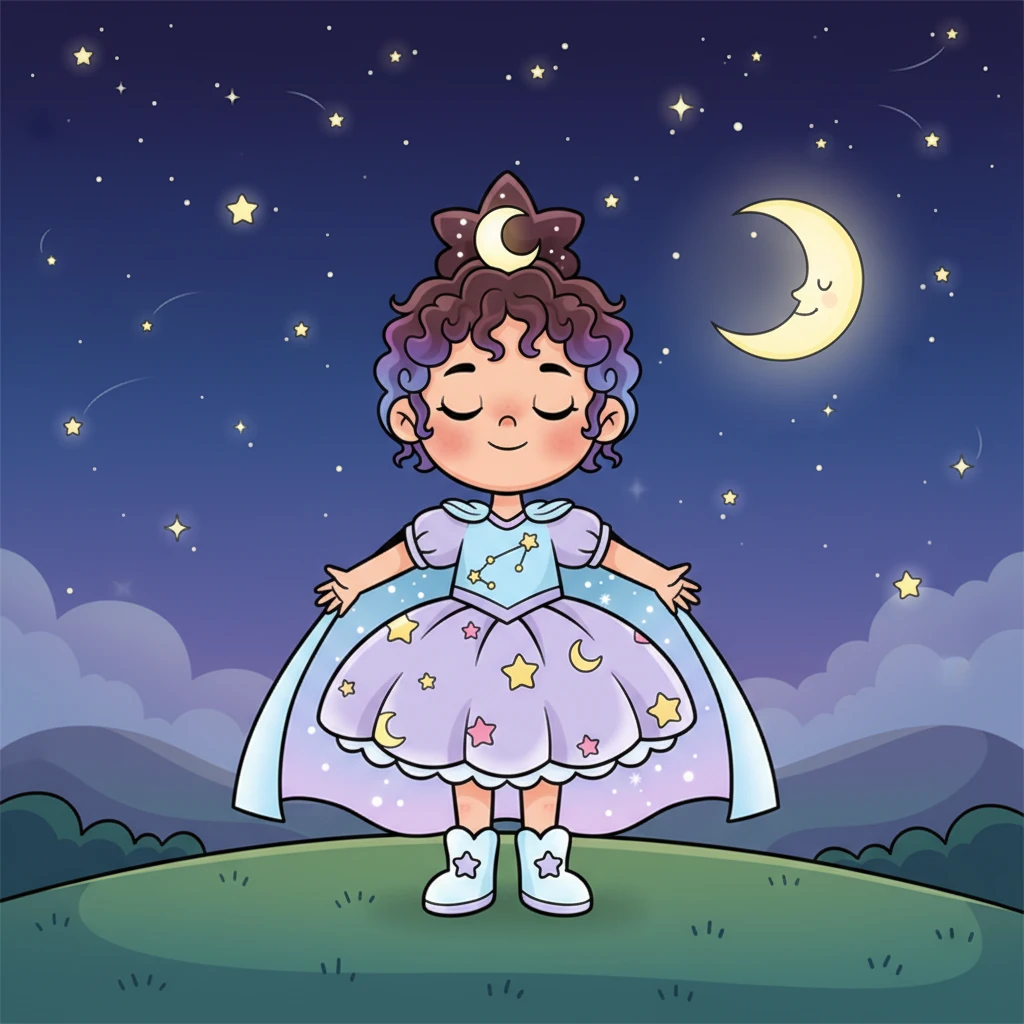 The stars would twinkle gently, as if winking back at her in a playful game. Luna would take a deep breath, feeling the tranquil night air fill her lungs. Everything was perfectly silent, a peaceful hush over the world.
