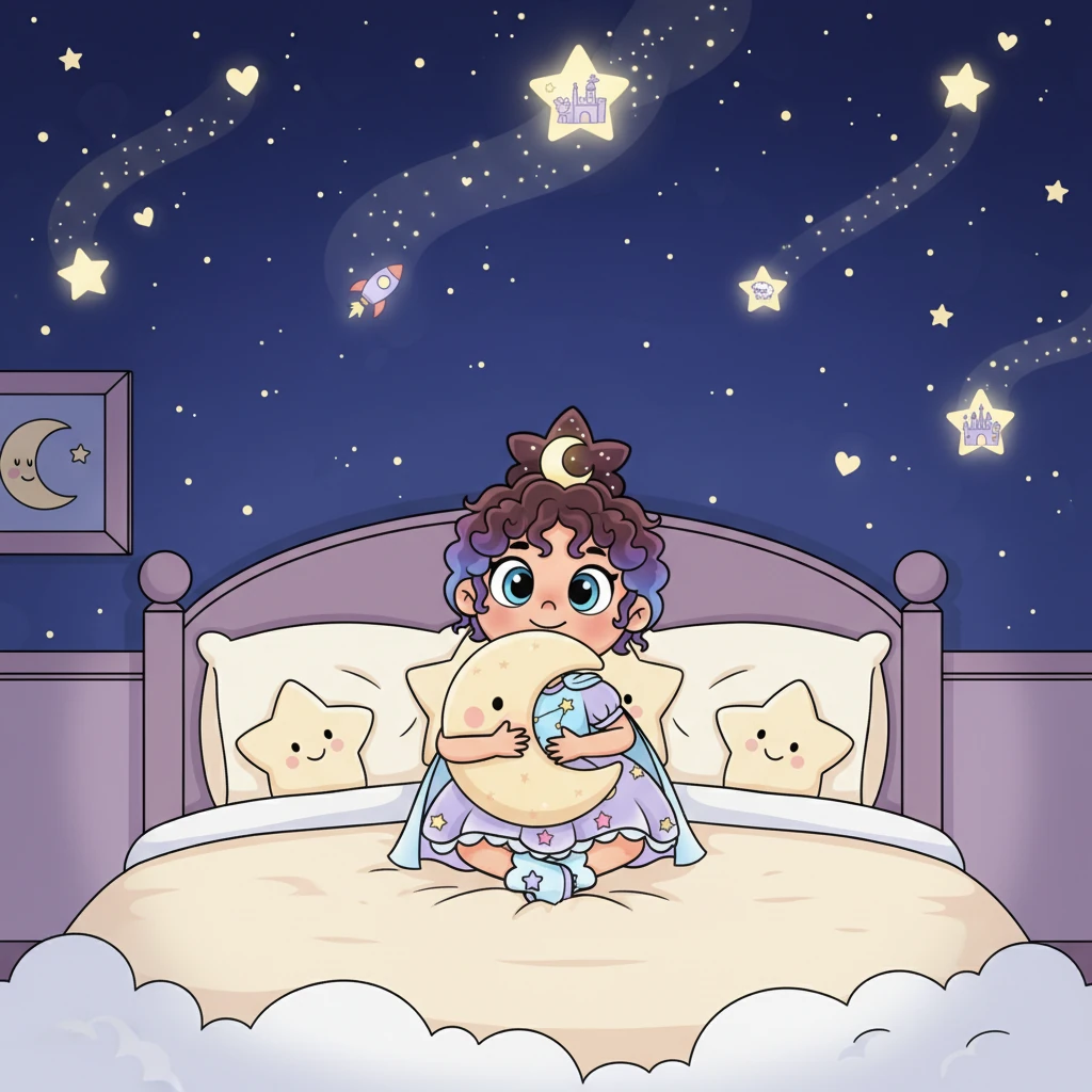 Luna imagined that each star had its own special story to tell. Stories of dreams, incredible journeys, and pure magic. Her cozy bed waited, warm and soft, but Luna wanted to watch just a little longer, hugging her favorite pillow tightly as she gazed upwards.