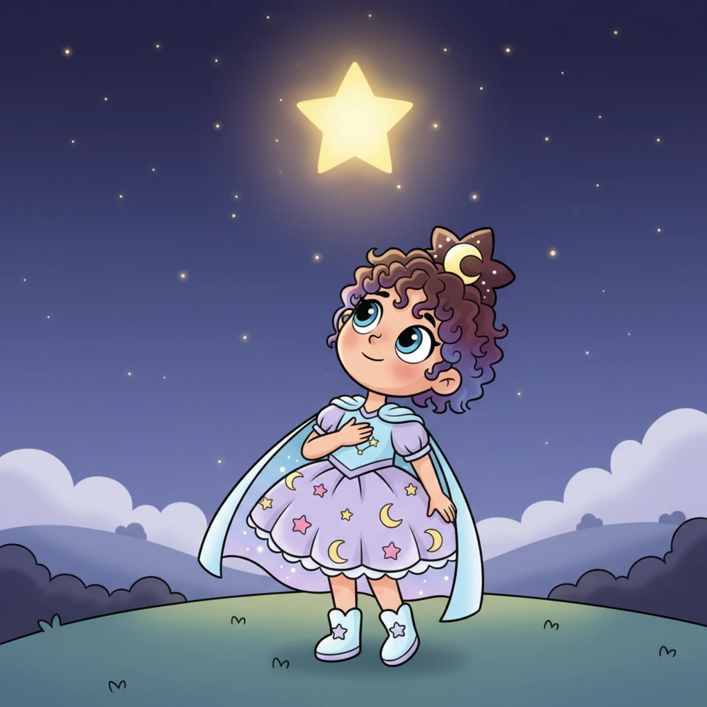 Suddenly, one star shone brighter than all the others, making Luna smile warmly. "Goodnight," she whispered, "thank you for watching over me." The light from the stars was calm and gentle, a quiet glow that seemed to say, "Everything is going to be okay."