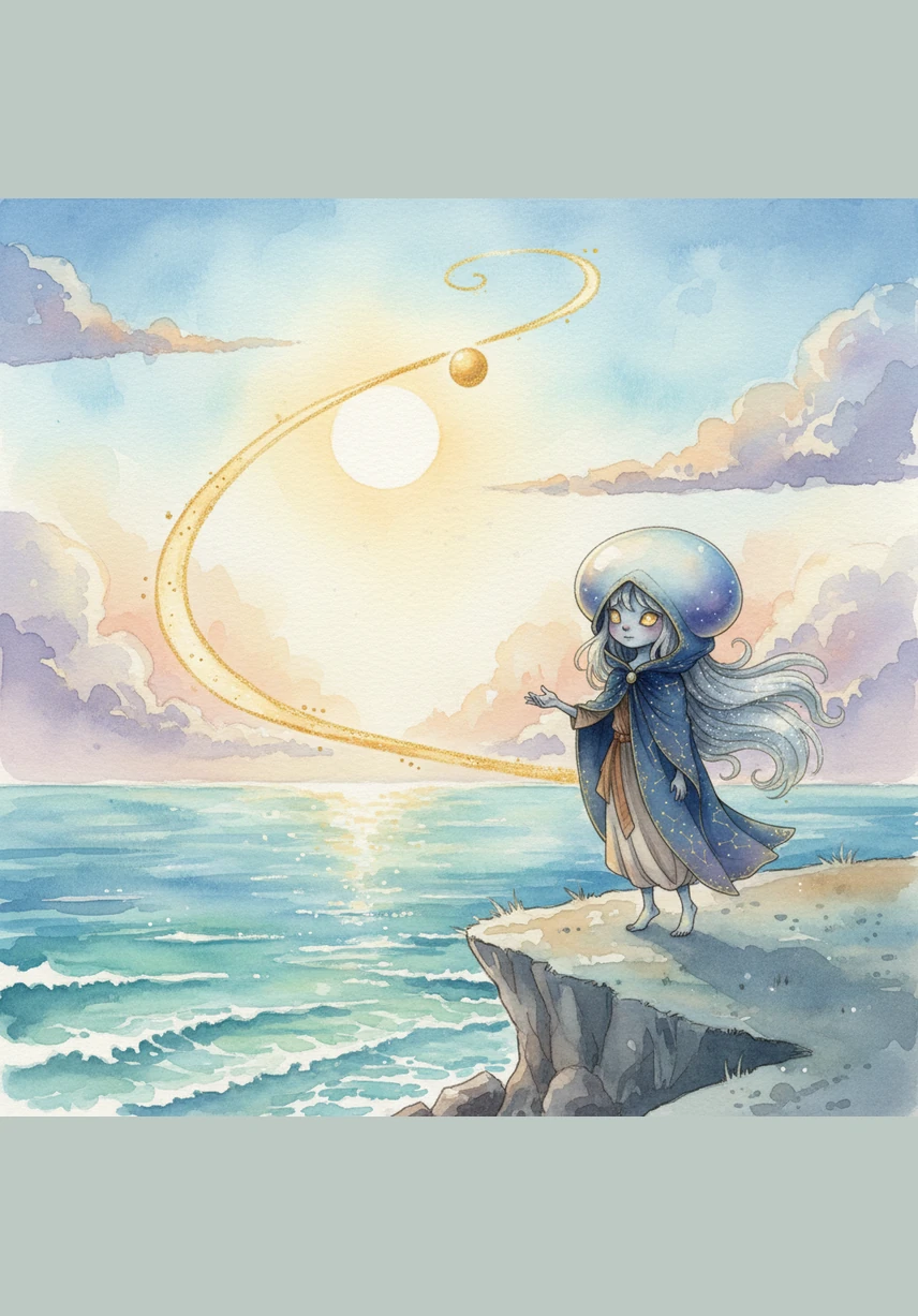 The magical ball suddenly shoots high into the air, trailing a ribbon of gold that mimics the curve of the horizon. Cris watches it soar, his eyes reflecting the vastness of the ocean and the brilliance of the midday sun. He realizes that this gift is a tribute to his legacy, a reminder that true greatness is timeless.