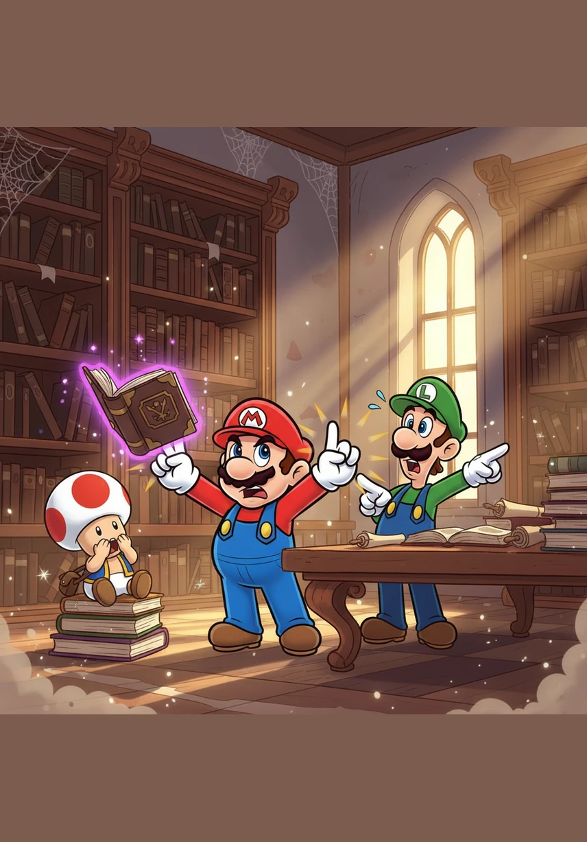 While exploring a dusty corner of Peach’s castle library, Mario discovers an ancient, glowing parchment tucked inside a golden chest. The scroll illustrates a unique hand gesture called the Sixty-Seven, rumored to bring a smile to anyone who sees it.
