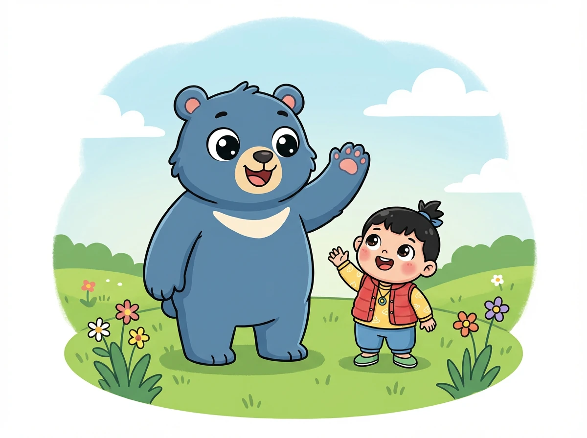 冒险结束了,月亮熊把皮皮送回到了草地上。“再见,皮皮!希望我们下次还能一起冒险!”月亮熊挥着手说。