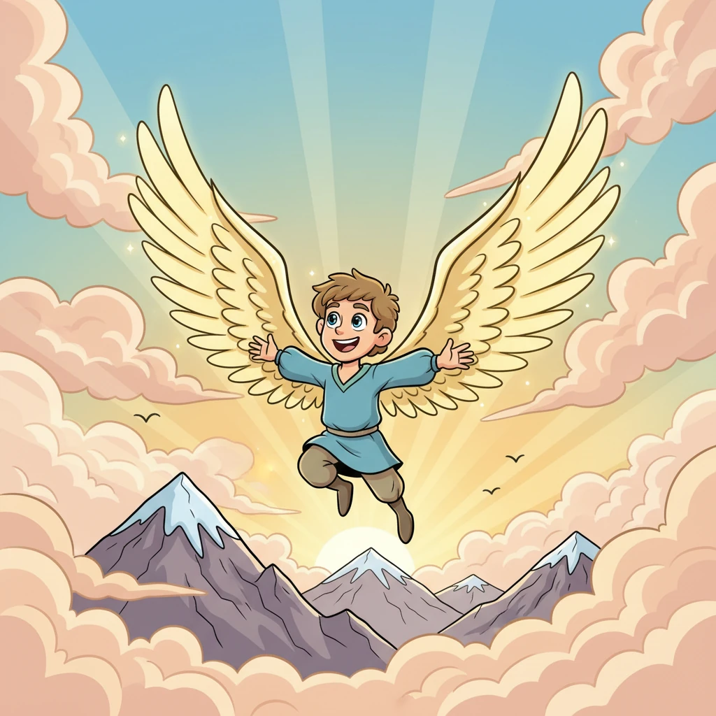 آرین، مرد بالدار، با بال‌های باشکوه و درخشانش بر فراز کوه‌های بلند پرواز می‌کرد. باد در میان پرهایش زمزمه می‌کرد و او با لبخندی از آزادی، اوج می‌گرفت. او هر روز طلوع خورشید را از بالای ابرها تماشا می‌کرد.