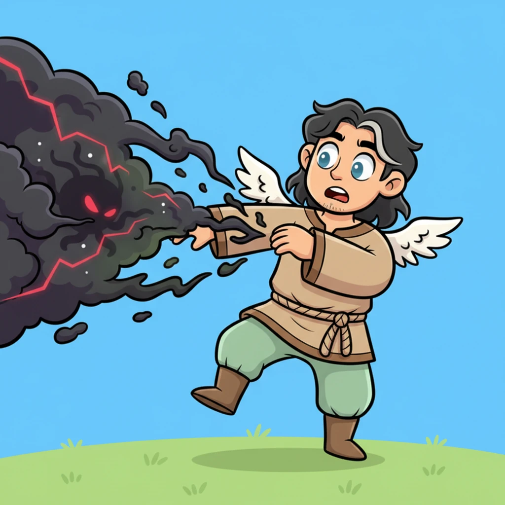 ناگهان، ابری تیره و بدبو آسمان آبی را فرا گرفت و به سرعت به سمت آرین حرکت کرد. چشمان او از تعجب و نگرانی گشاد شد. او سعی کرد از آن دور شود، اما ابر شیطانی سریع‌تر بود.