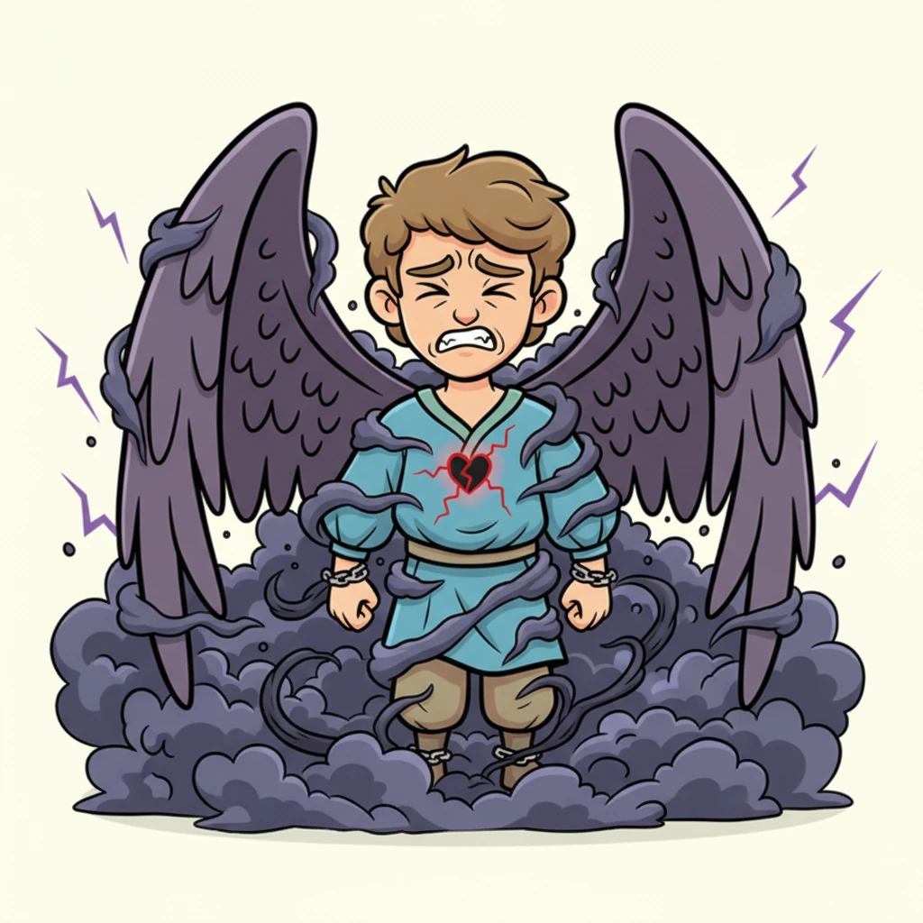 ابر سیاه آرین را در بر گرفت و بال‌های باشکوهش شروع به پژمردن و تیره شدن کردند. صورتش از درد و ناراحتی در هم کشیده شد، گویی نیرویی تاریک وجودش را تسخیر می‌کرد. او دیگر آن پرنده آزاد نبود.