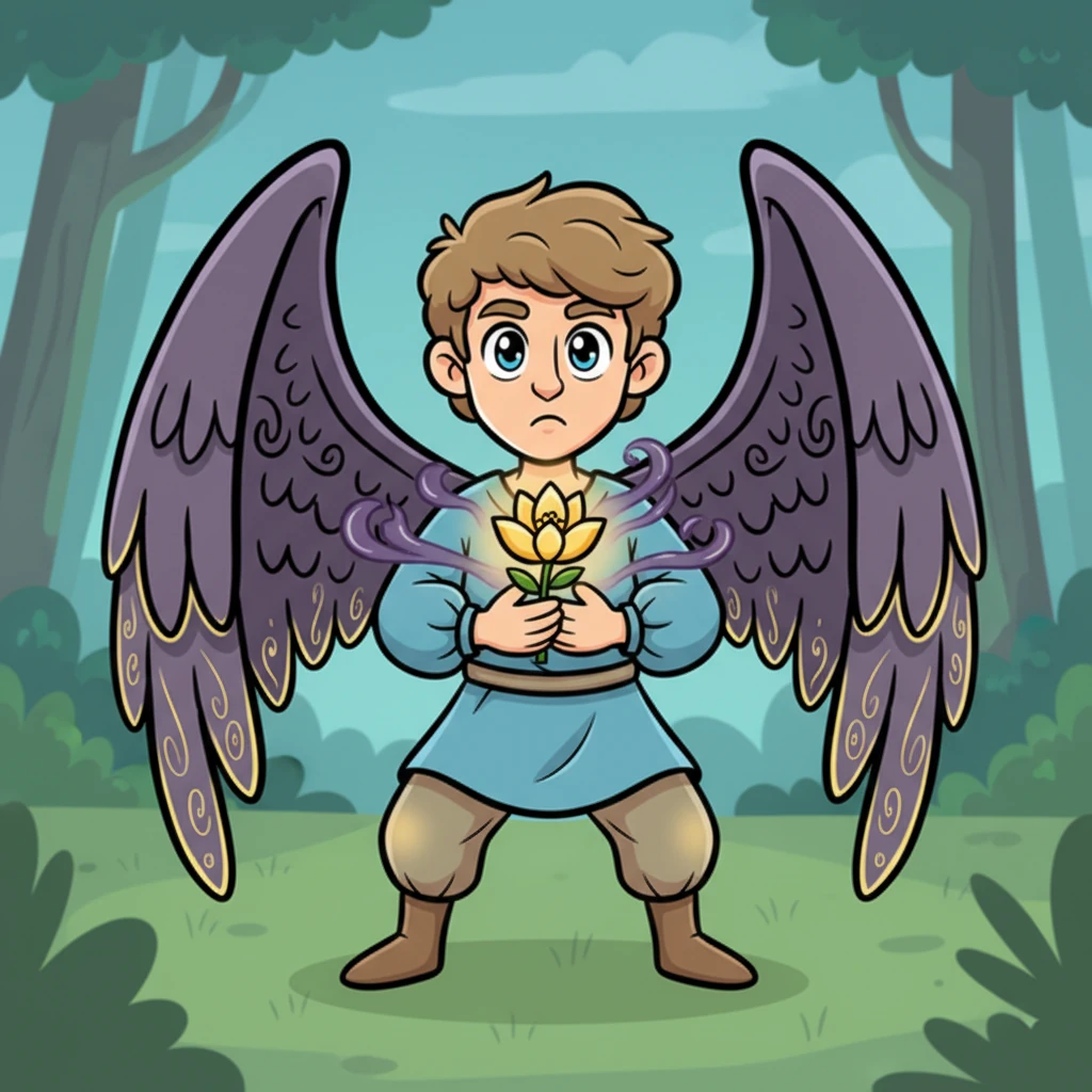 گل در دست آرین درخشید و نوری ضعیف از آن ساطع شد که سیاهی بال‌هایش را کمی روشن کرد. او در درون خود درگیری سختی را احساس می‌کرد، نبردی بین خیر و شر که وجودش را می‌لرزاند. بال‌هایش به آرامی شروع به تغییر کردند.