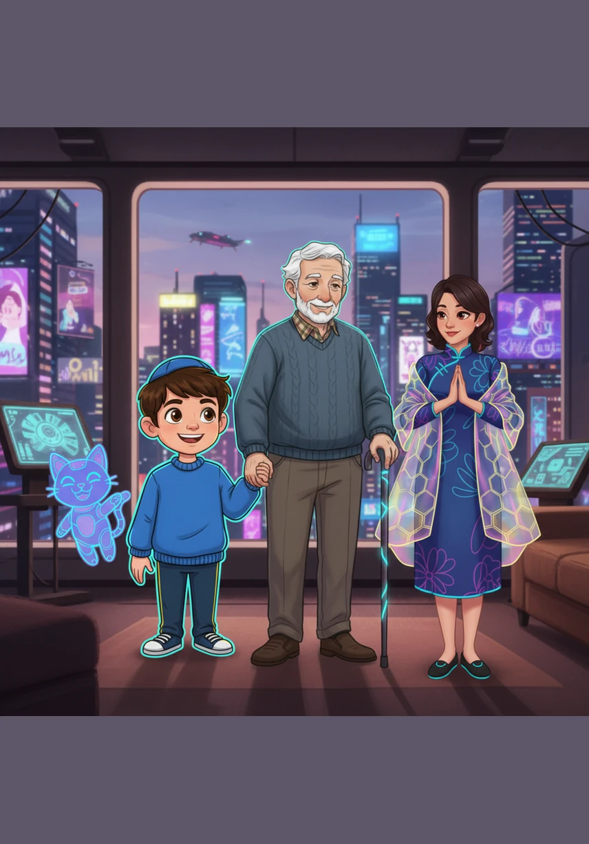 The entire family gathers around the dining table, their faces illuminated by the soft yellow glow of the candles. They fold their hands in prayer, feeling the warmth and happiness that the holiday lights bring into their home.