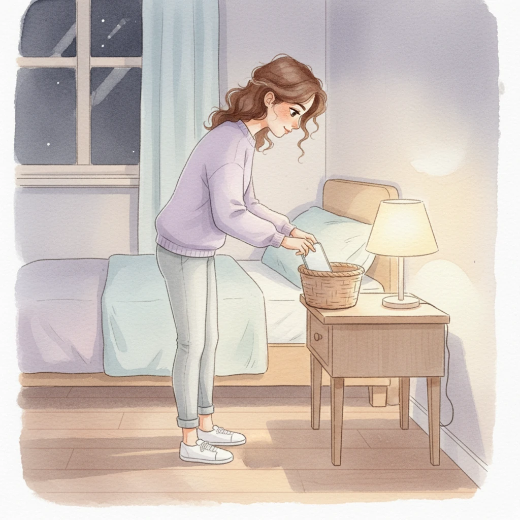 I made a silent promise to my well-being, gently placing my phone into its designated basket across the room. The soft lamplight cast long, comforting shadows as I embraced the quiet, knowing my sleep would now remain undisturbed. A sense of gentle peace, like a smooth watercolor blend, settled over the space.
