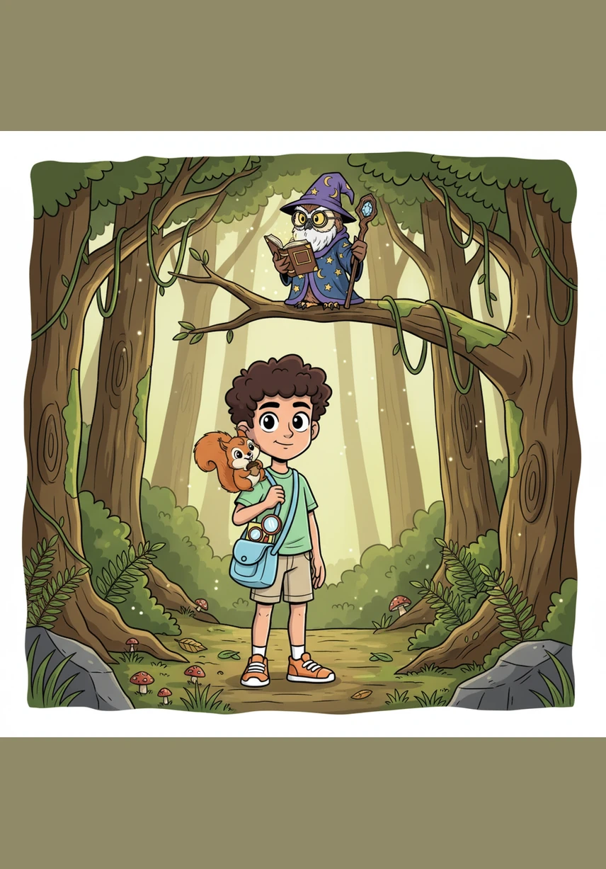 A wise owl perched on a high, ancient branch asked Zaid a challenging riddle about the patterns of nature before letting him pass. Zaid used his sharp observation skills to answer correctly, earning a respectful nod of approval from the feathered guardian.