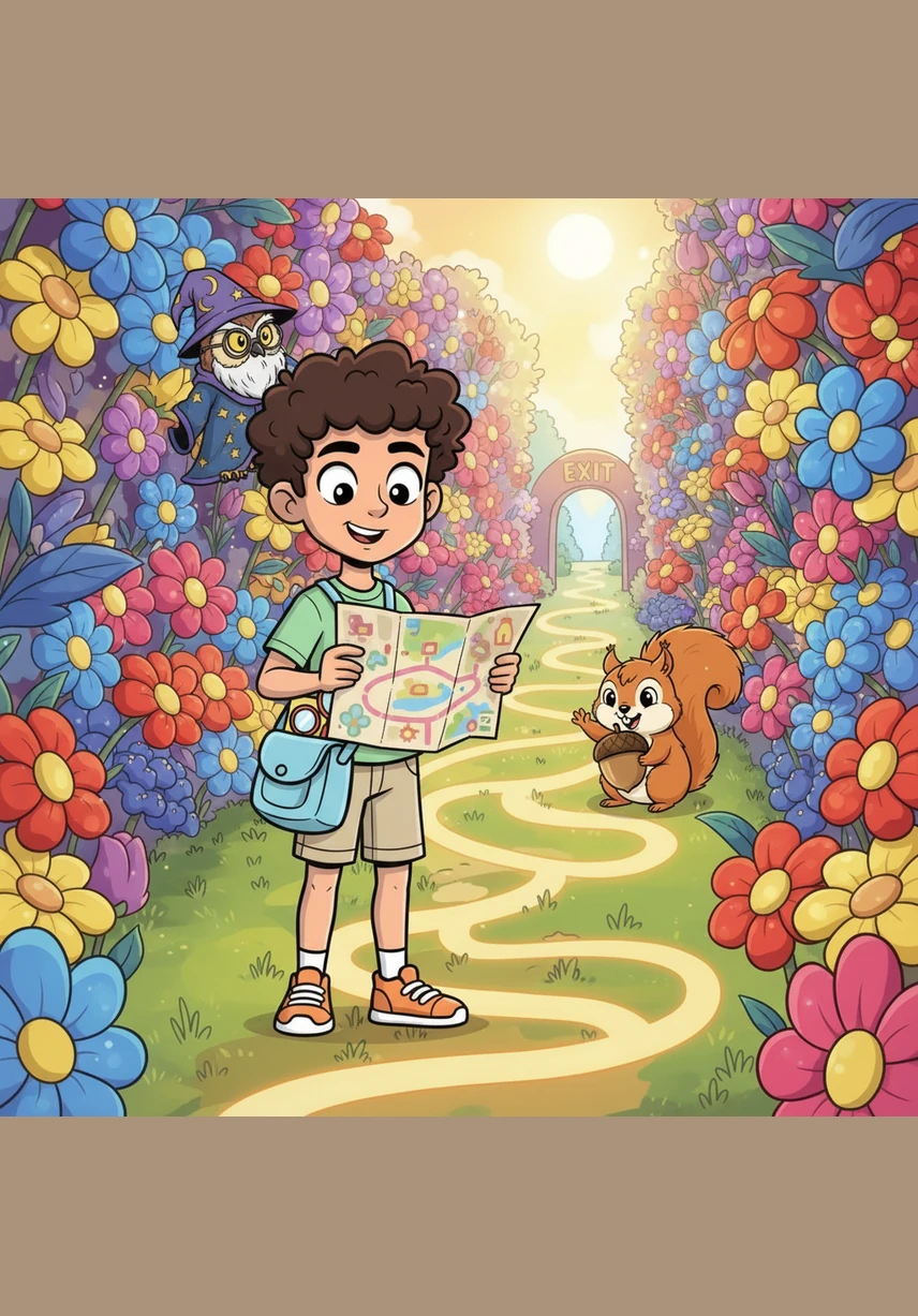 Zaid entered a vibrant flower maze where the path was hidden by colors that shifted in the sunlight. By matching the blossom patterns with the symbols on his map, he successfully navigated the confusing turns and found the way out.