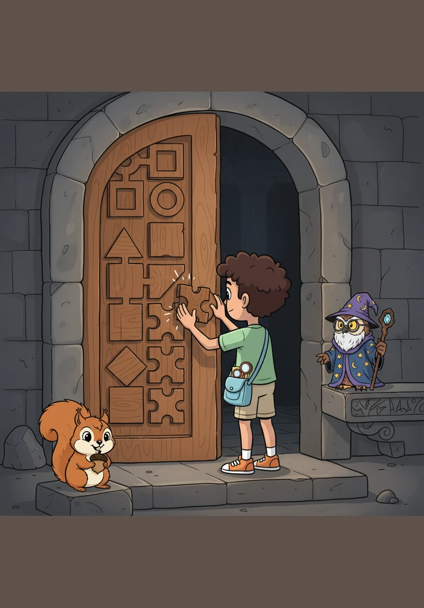 He faced a massive stone door covered in interlocking wooden pieces that formed a complex, multi-layered geometric puzzle. Zaid moved the pieces with great patience and focus until the final piece clicked, and the door slowly creaked open.