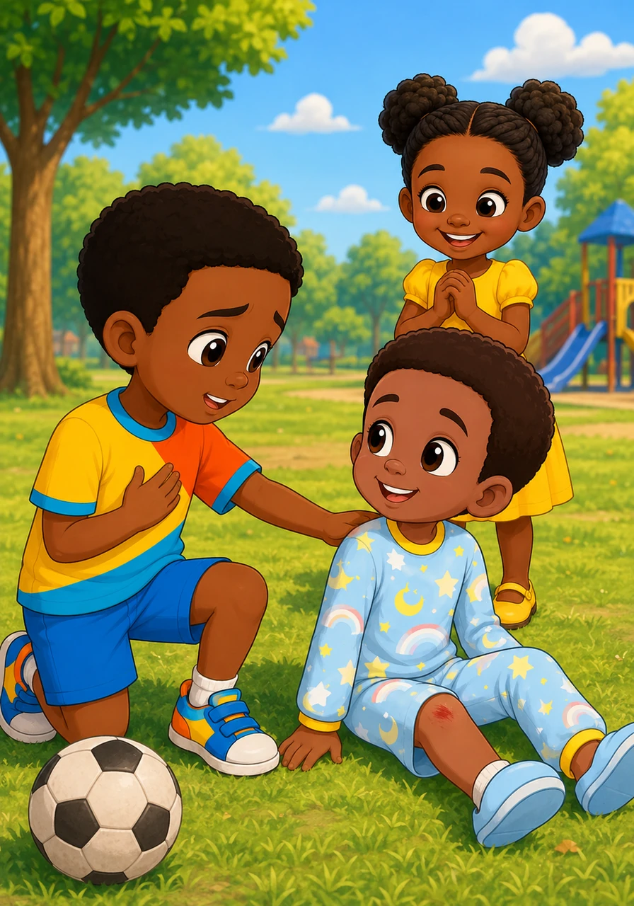 After a small accident during a game, David reaches out to Jonathan to say he is sorry. Jonathan smiles and accepts the apology, proving that forgiveness makes their friendship even stronger and their hearts lighter.