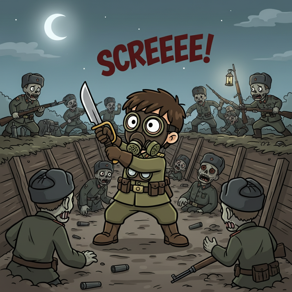 Cuando estaba a punto de dar el cuarto golpe, un grito rompió el silencio. Iván vio a los cadáveres rusos, moviéndose y atacando a sus compañeros. La sorpresa lo paralizó por un instante.