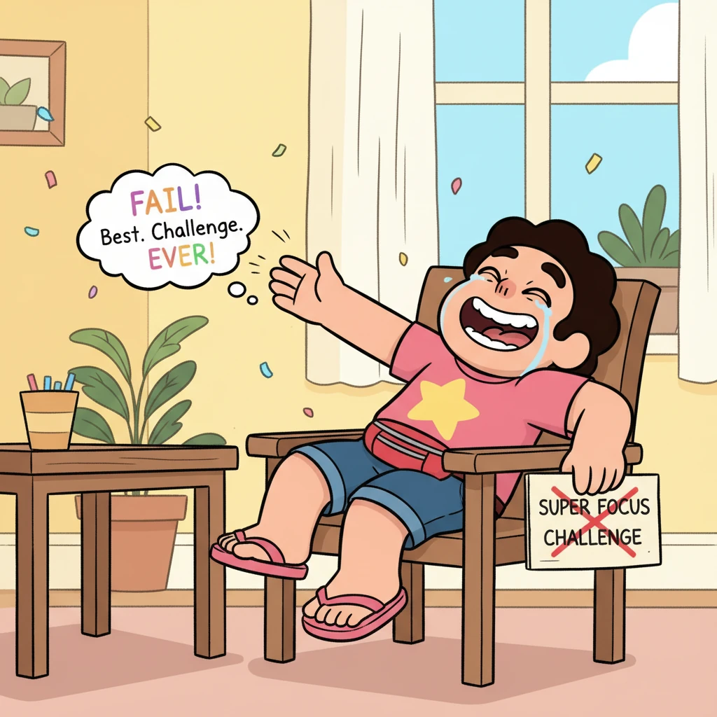 That's it! Steven can't hold it in any longer. He bursts into a fit of uncontrolled, joyous laughter, leaning back in his chair with tears of happines