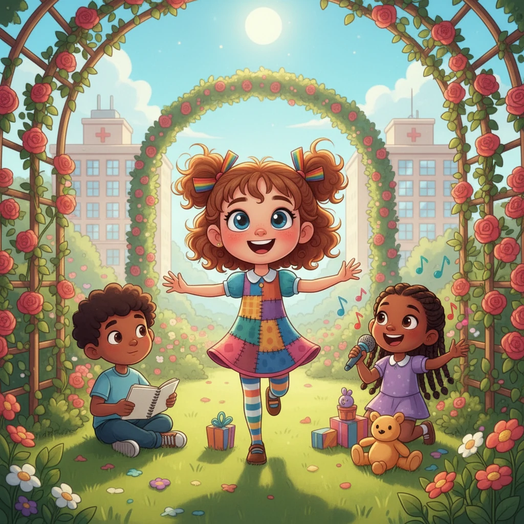 In the hospital's sunny garden, Kanthamma played with her two best friends: Akhi, a thoughtful boy with a penchant for drawing, and Saru, a bubbly girl who loved to sing. They were an inseparable trio, sharing secrets and dreams under the warm sky.