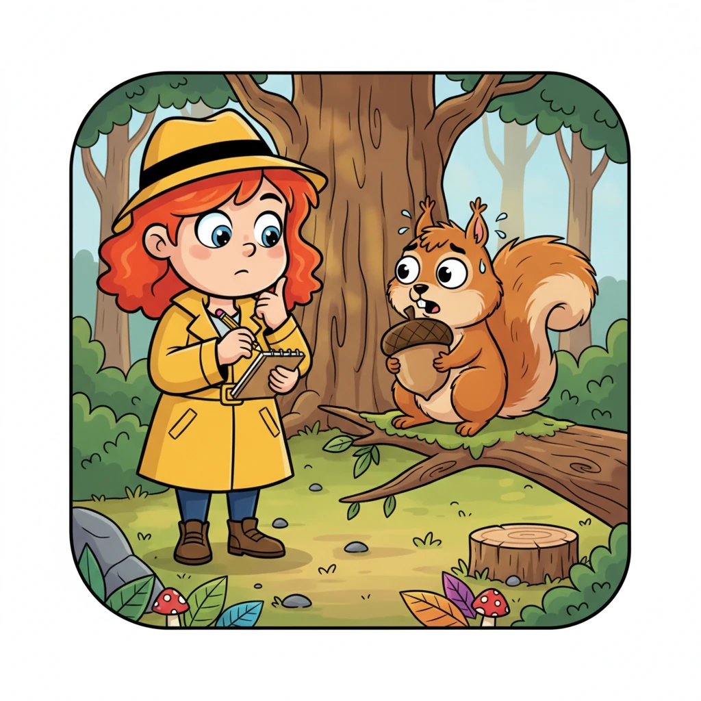 Her first stop was Barnaby the Squirrel, who nervously clutched a nut. Barnaby stammered about seeing a 'giant, shadowy figure' near the cheese just before it disappeared. Millie made a note, observing Barnaby's twitching tail and darting eyes, wondering if he knew more.