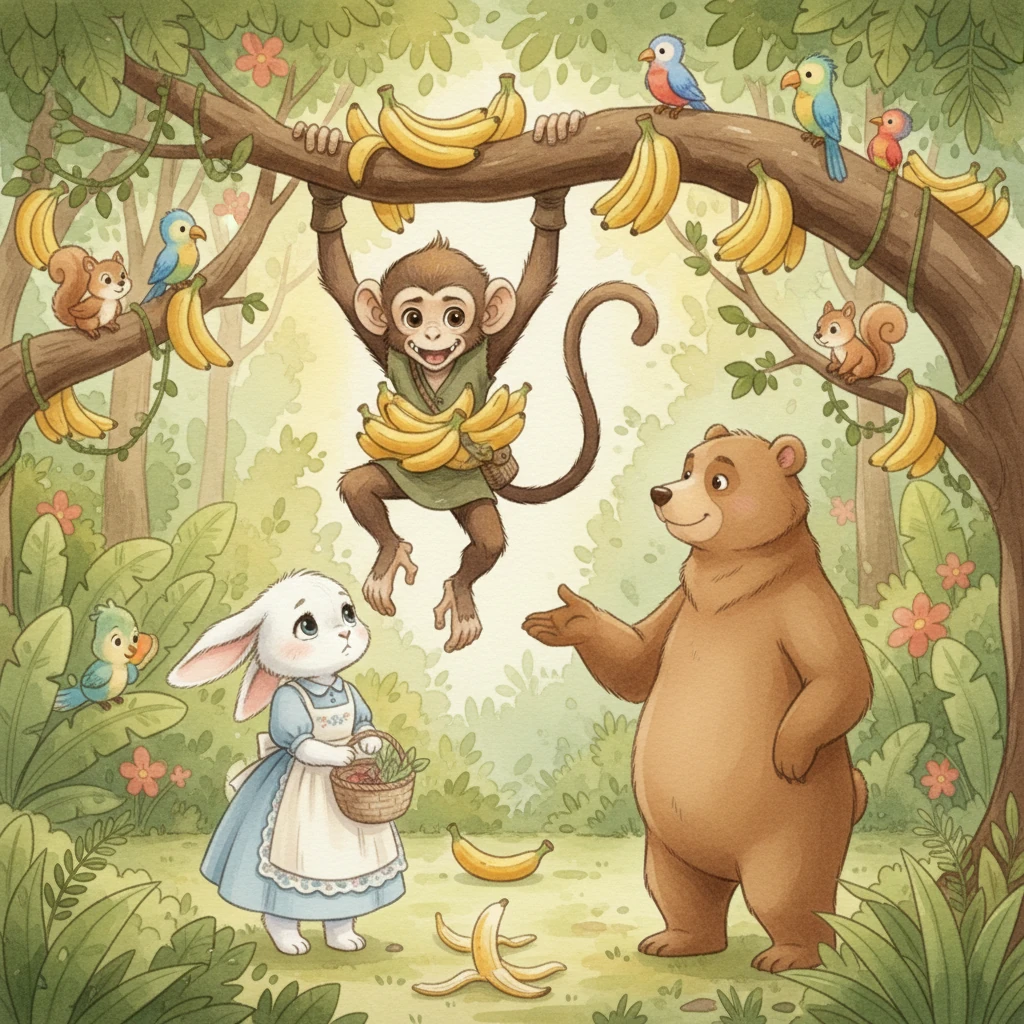 The Greedy Monkey and the Banana Tree - animal