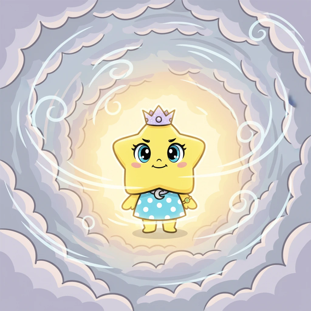 Inside the clouds, the wind swirled and whispered all around Lumi. It tried to push him back, but Lumi held steady. Each gust that tugged at him only made him glow a little bit brighter. His brave little light pushed against the grey mist, turning the dark clouds around him into soft, shadowy shapes. He wasn't afraid anymore; he was a brave explorer, his light growing with every gentle push of the wind. He knew he was getting closer to finding the lost spark.