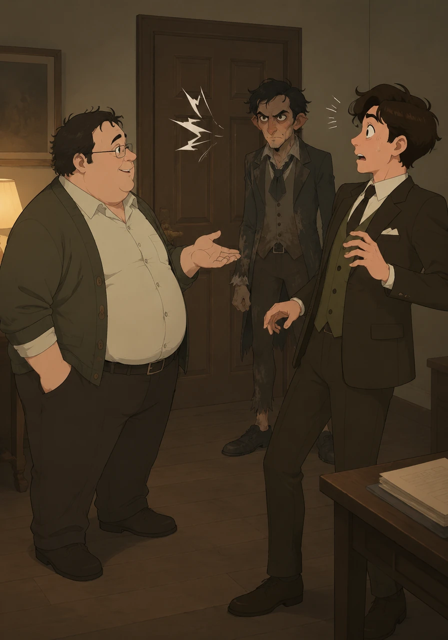 A sudden, sharp knocking sounds at the door, making Max jump with nerves. Ausable calmly explains that he asked the police to check on him tonight to ensure the safety of the important documents.