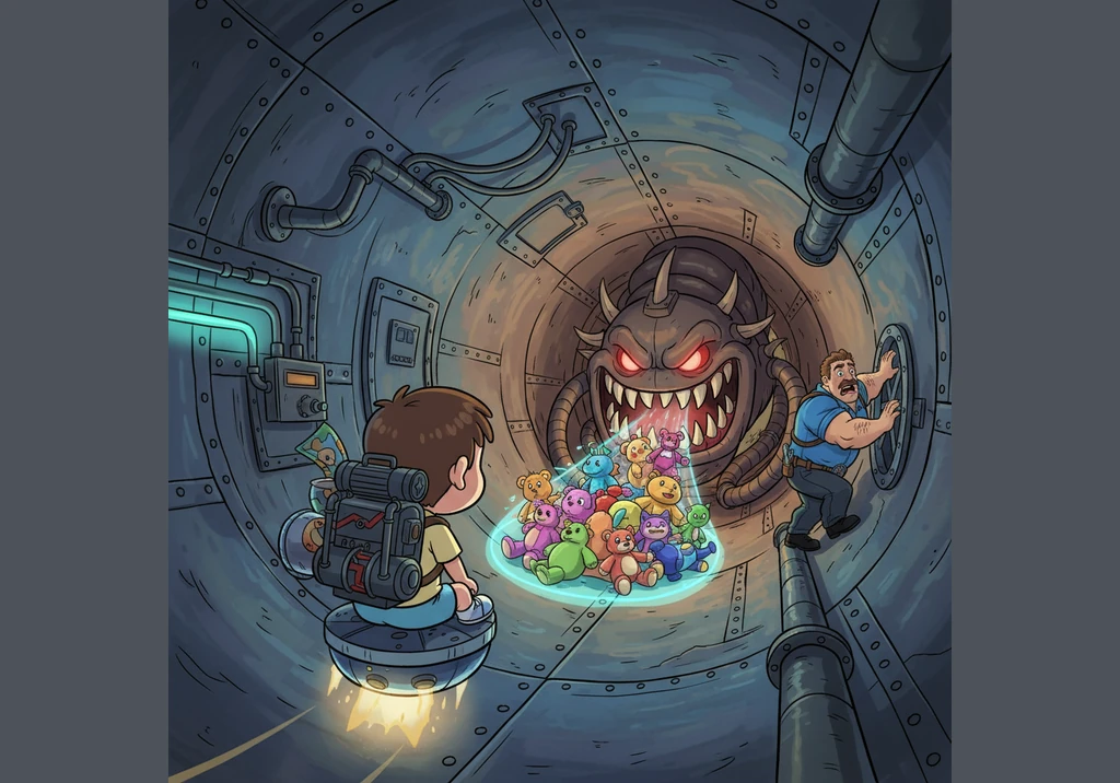 吸收了大量热量的小冷，身体发生了奇妙的变化。他从原本沉甸甸的小水滴，变成了一个轻飘飘的气体精灵，带着满身的汗水和热量，顺着长长的管道向室外飞去。