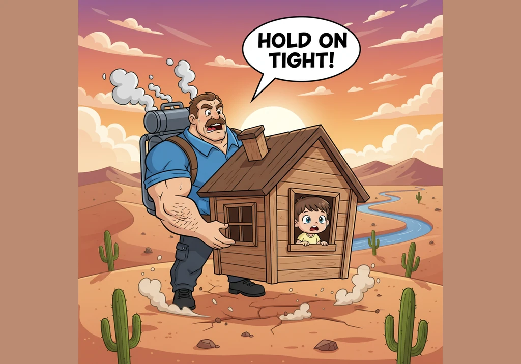 在去室外的路上，小冷遇到了强大的压缩机大叔。大叔像个大力士，用力地挤压小冷，把他们挤得紧紧的，这让原本就带着热量的小冷变得更加滚烫，压力也变得特别大。