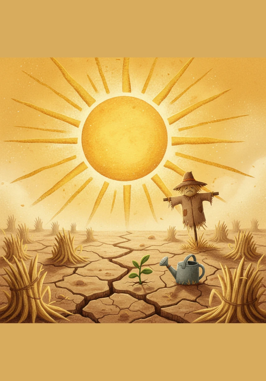 Weeks pass without a single drop of water, and the sun remains a fierce golden eye in the sky. Thomas continues to clear stones and tend his empty rows, while Silas grows impatient, doing nothing but watching the horizon.