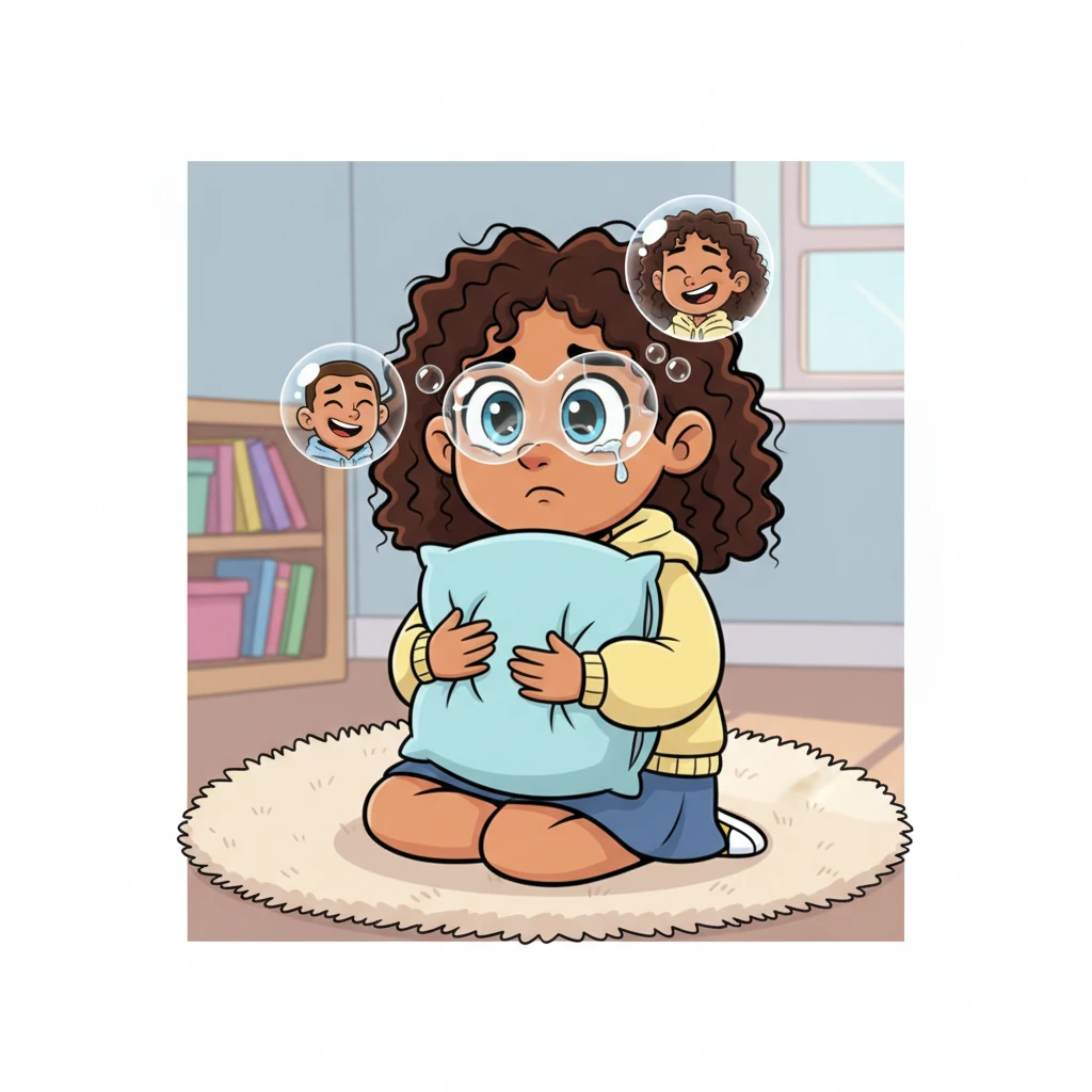 Lena sits on a plush rug, clutching a pillow, a single tear tracing a path down her cheek. Her eyes, wide with a painful realization, reflect images of Daniel and Amara, now clearly together and laughing in her mind's eye. The room feels heavy, saturated with the quiet ache of betrayal.