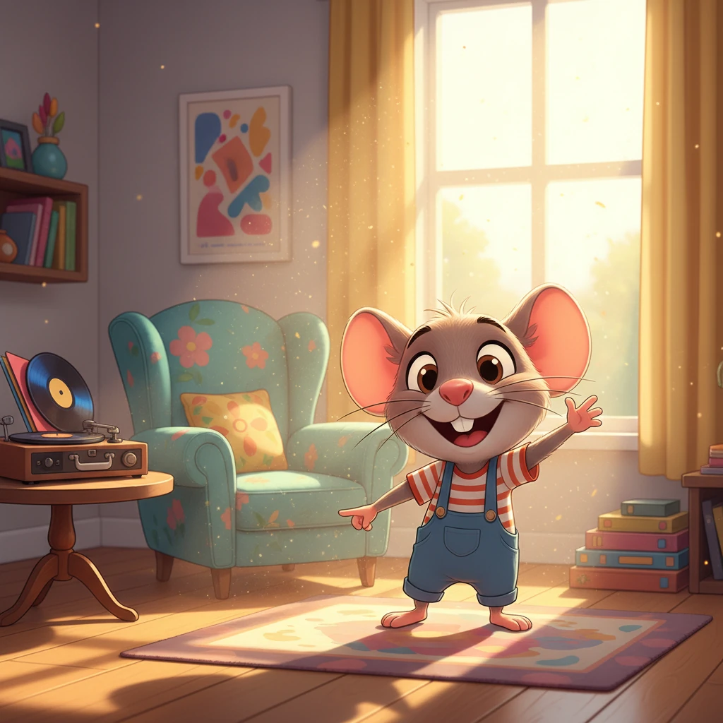 Our cheerful 3D anthropomorphic mouse, Remy, beams from the corner of a bright living room. It’s the summer of 2020, a time for staying in and finding new ways to play. The sun streams through the window, highlighting dust motes dancing in the air, setting a perfect stage for a family dance-off.