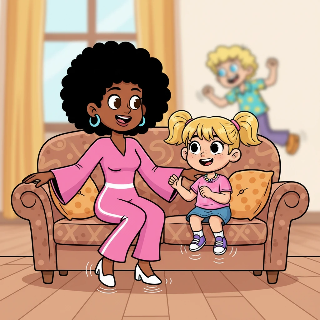 Mom and Sister, taking a little breather on the sofa, watch Leo's awesome display. Suddenly, they feel an undeniable rhythm vibrating through the floor and into their very soles. A little tap, tap, tap starts without them even thinking about it.