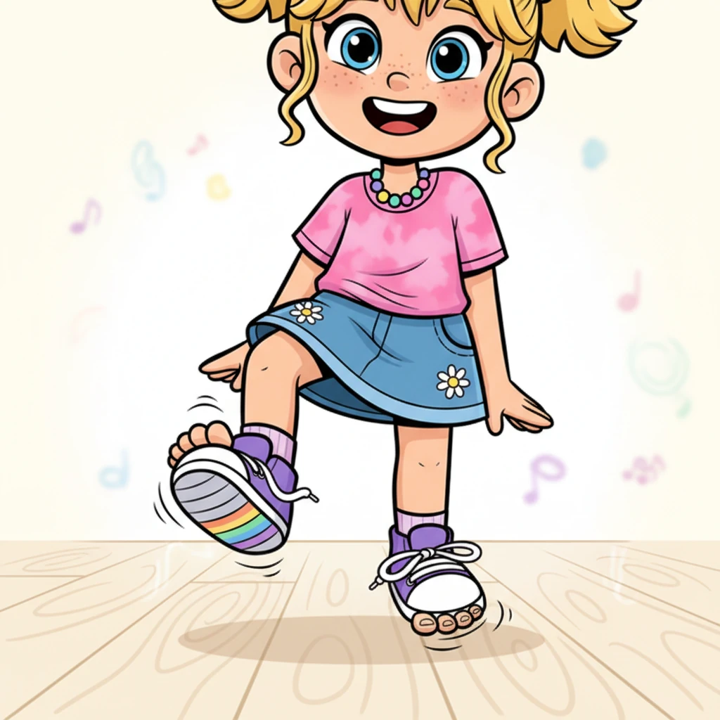 Next, we see Sister's feet, her sandals barely containing their joyful tapping. Each toe seems to have a mind of its own, dancing along to Leo's groovy soundtrack. Her eyes sparkle with a shared sense of fun and anticipation.
