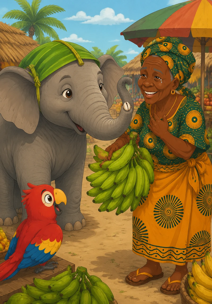 De retour au cœur du marché, il tendit le petit cauris à une Mama Koko rayonnante de bonheur. Les larmes aux yeux, elle le remercia chaleureusement en lui offrant la plus belle main de bananes plantains de tout son étal.