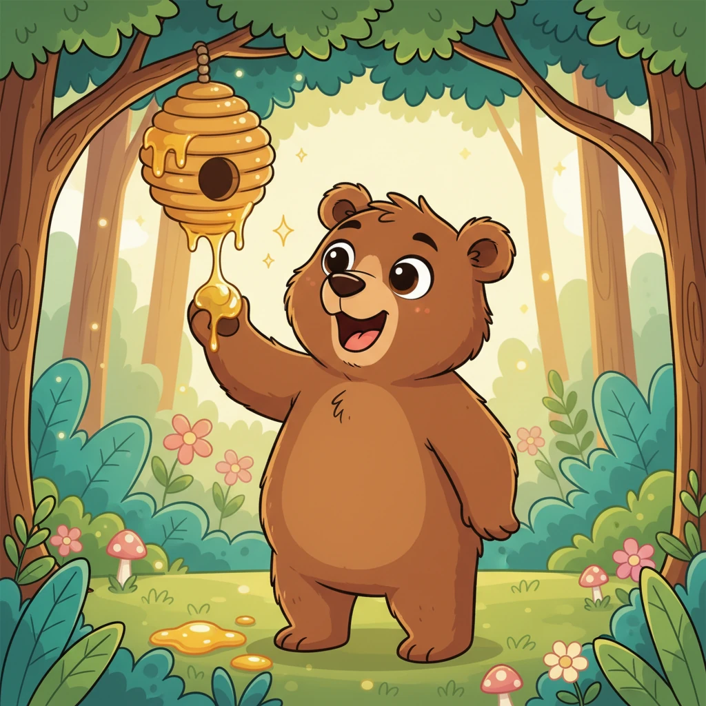 With a paw dipped carefully into the sweet treasure, Barnaby took his very first taste of the wild, forest honey. His eyes widened in pure delight, realizing it was even sweeter and more wonderfully delicious than he had ever imagined.