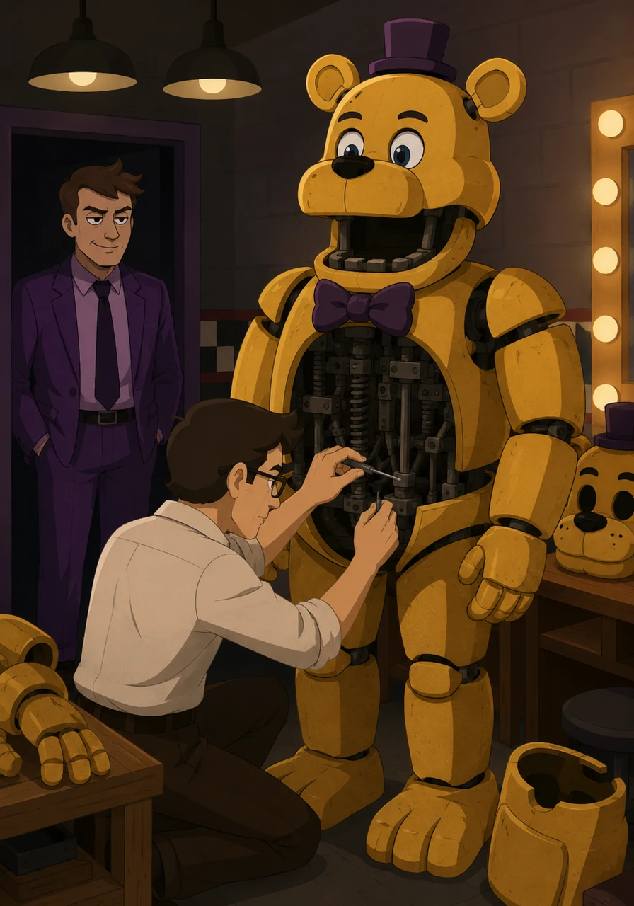 Behind the scenes, Henry carefully adjusted the internal gears of a golden suit before a performer stepped inside. Every movement in the backstage room was tense and deliberate, knowing the immense pressure the springlocks held under the fabric.