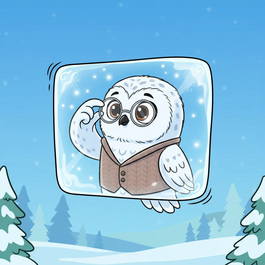 A giant, shimmering ice screen flickered to life in the sky, showing Professor Hoot, the snowy owl weather reporter. He adjusted his tiny spectacles, his wise eyes wide with a puzzled expression.