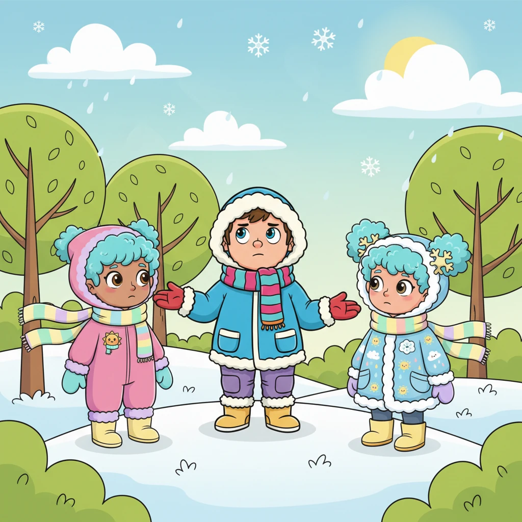 Pip gathered his friends, a thoughtful look on his face. "We need to understand this mixed-up weather!" he declared. "How does it make us feel? What can we do to help each other?"