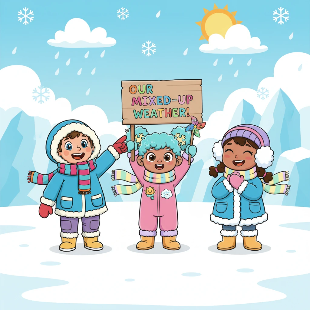 Pip, Sammy, Wally, and Penny decided to put together their own special "Arctic Mixed-Up Weather Report" to share with everyone. They were ready to face any weather, together, with big smiles and even bigger ideas!