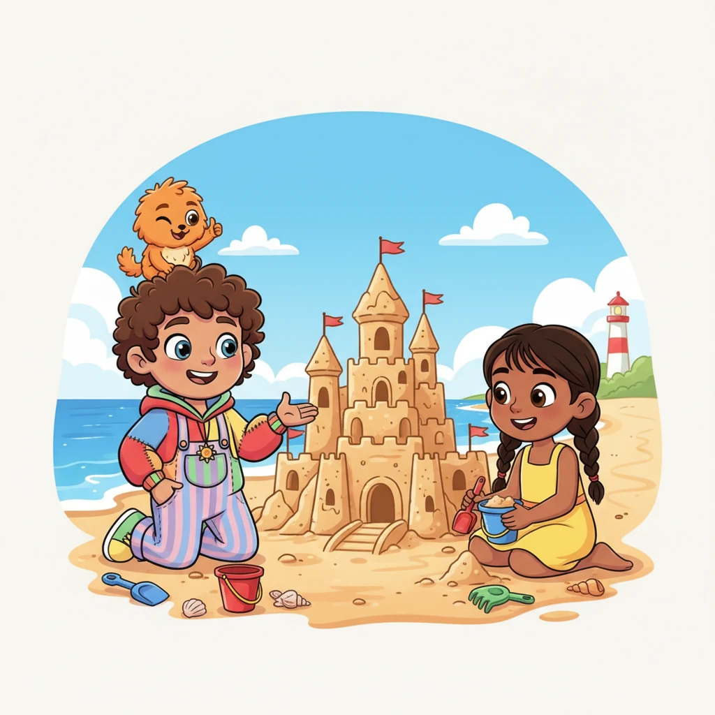Later, Mateo confidently helped his friend, Sofia, build an amazing sandcastle, sharing clever ideas and encouraging her. Chico winked from Mateo's shoulder, a silent cheer for his confident, creative spirit, now shining brightly.