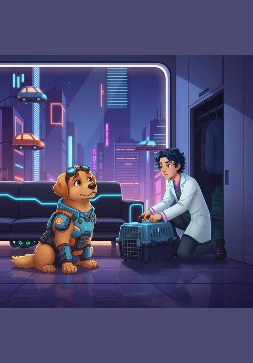 Bobby tilts his head curiously as he watches his owner pull the dusty blue pet carrier out of the closet. Under the living room sofa, two glowing green eyes belong to Matrix, who is not quite ready for their unexpected morning car ride.