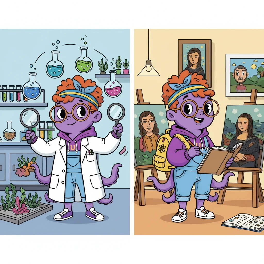 First, Octavia signed up for marine biology, juggling beakers and studying seaweed. Then, she enrolled in art history, sketching masterpieces with one tentacle while taking notes with another. It was a lot, but she felt ready for anything.