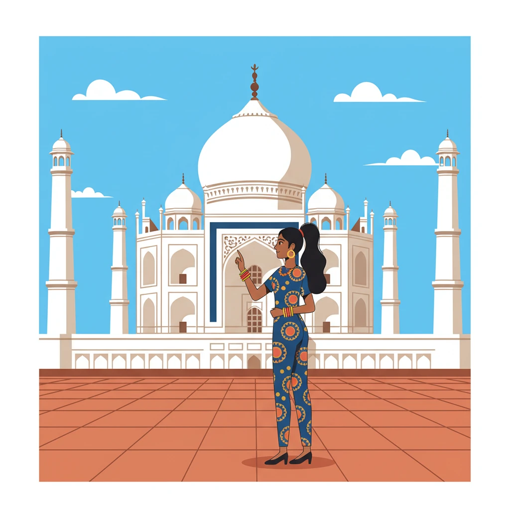 Her first stop is a majestic monument, its pristine white domes and minarets rising elegantly against the clear blue sky. Leela stands in awe, tracing the geometric patterns with her eyes, marveling at the sheer scale and beauty of the architecture. She imagines the stories held within its ancient walls.