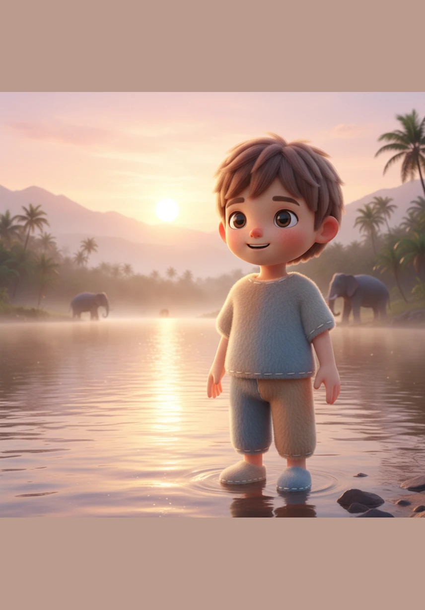 Noy stands by the banks of the mighty Mekong River as the dawn begins to break, painting the water in shades of pink and gold. The young boy smiles, ready to begin his journey to explore the beauty of his homeland, famously known as the Land of a Million Elephants.