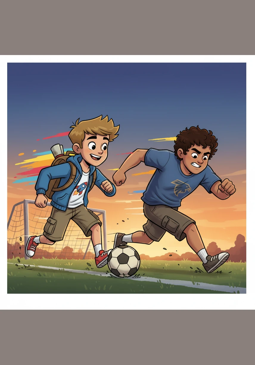 Leo runs down the side of the field and then looks back at Hussein. He passes the ball back to Hussein right in front of the goal. This is the big moment.