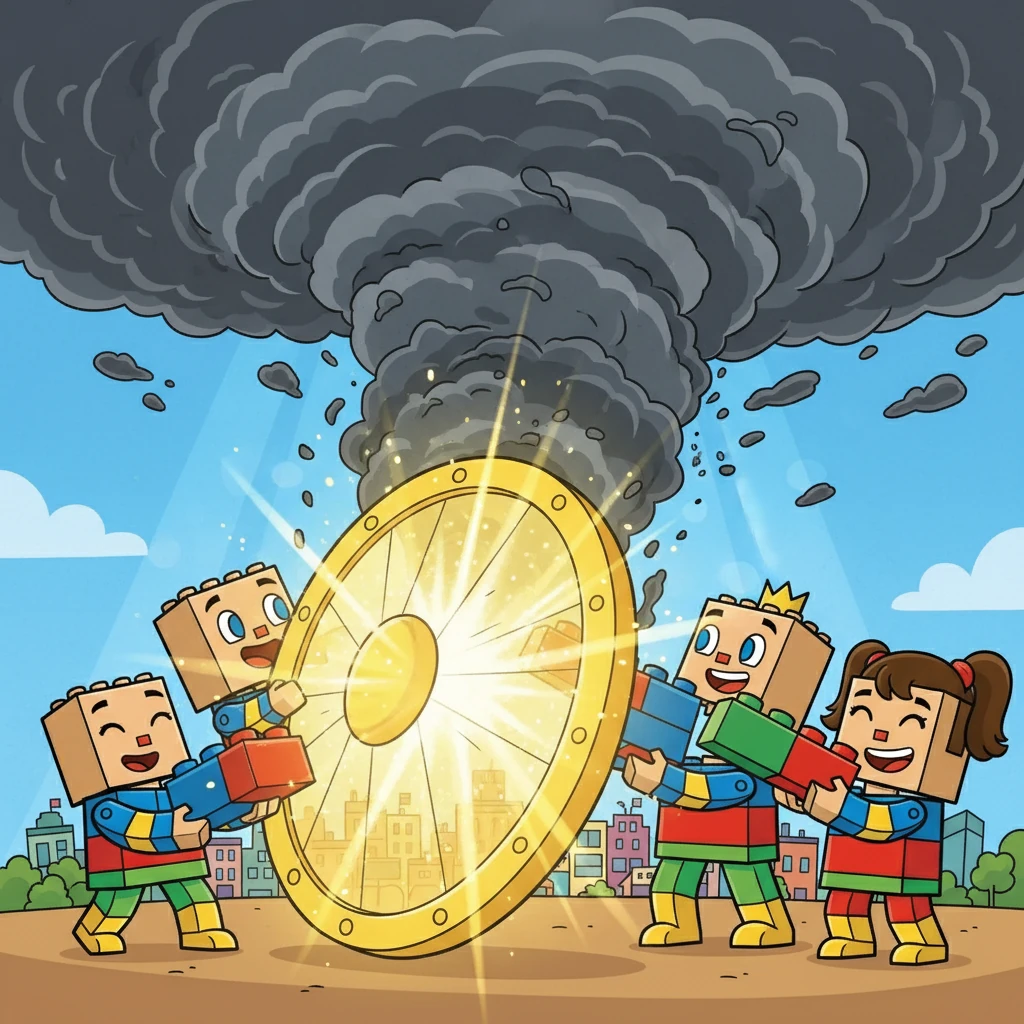 Com determinação e amor, Samuel e seus amigos construíram um escudo de blocos coloridos, que refletia a luz da esperança. A tempestade se dissipou, e a cidade foi salva. A fé de Samuel e seus amigos os fortaleceu.